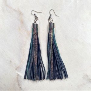 Leather fringe drop earrings